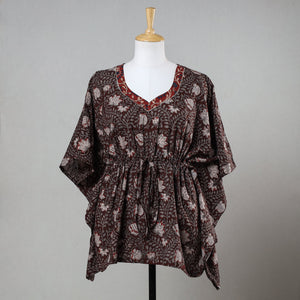 Brown - Bagru Block Printed Cotton Kaftan with Tie-Up Waist (Short)