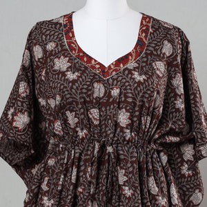 Brown - Bagru Block Printed Cotton Kaftan with Tie-Up Waist (Short)