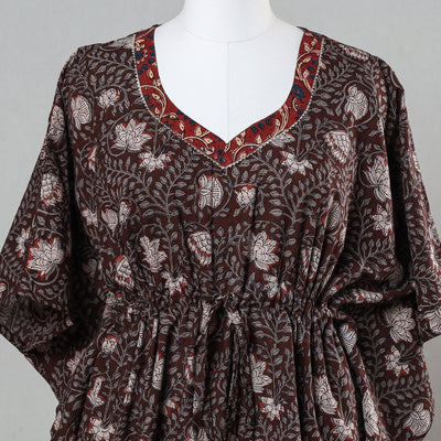 Brown - Bagru Block Printed Cotton Kaftan with Tie-Up Waist (Short)