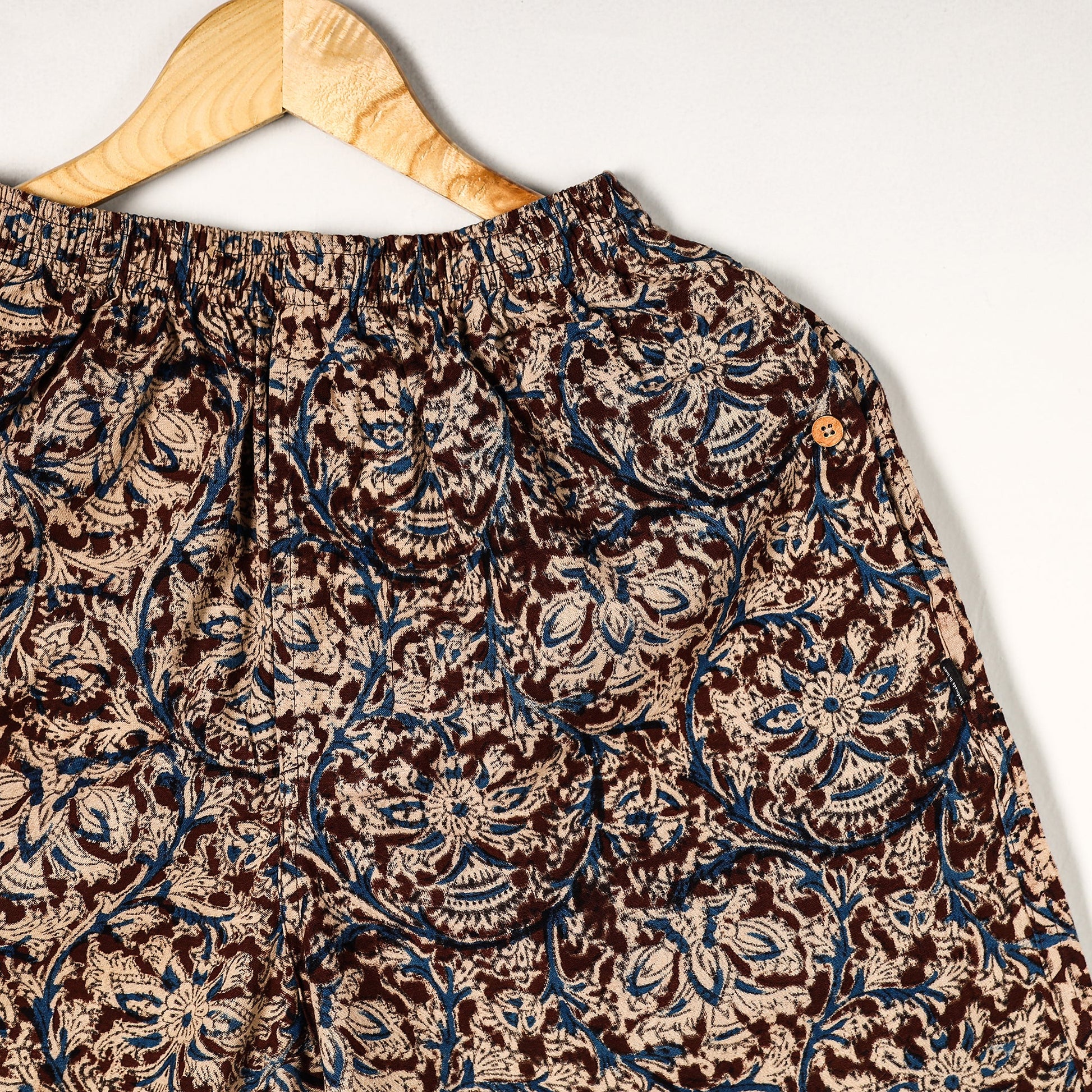 Brown - Kalamkari Block Printed Cotton Unisex Boxer/Shorts