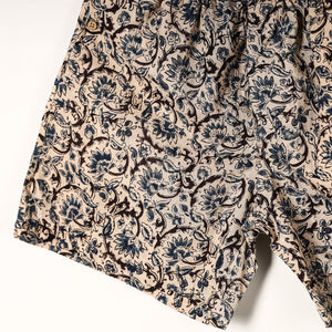 Beige - Kalamkari Block Printed Cotton Unisex Boxer/Shorts
