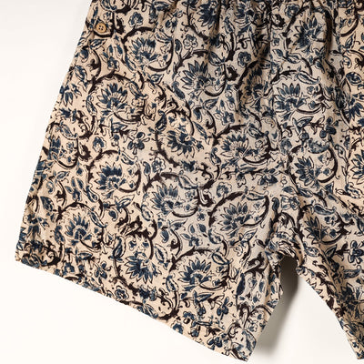 Beige - Kalamkari Block Printed Cotton Unisex Boxer/Shorts
