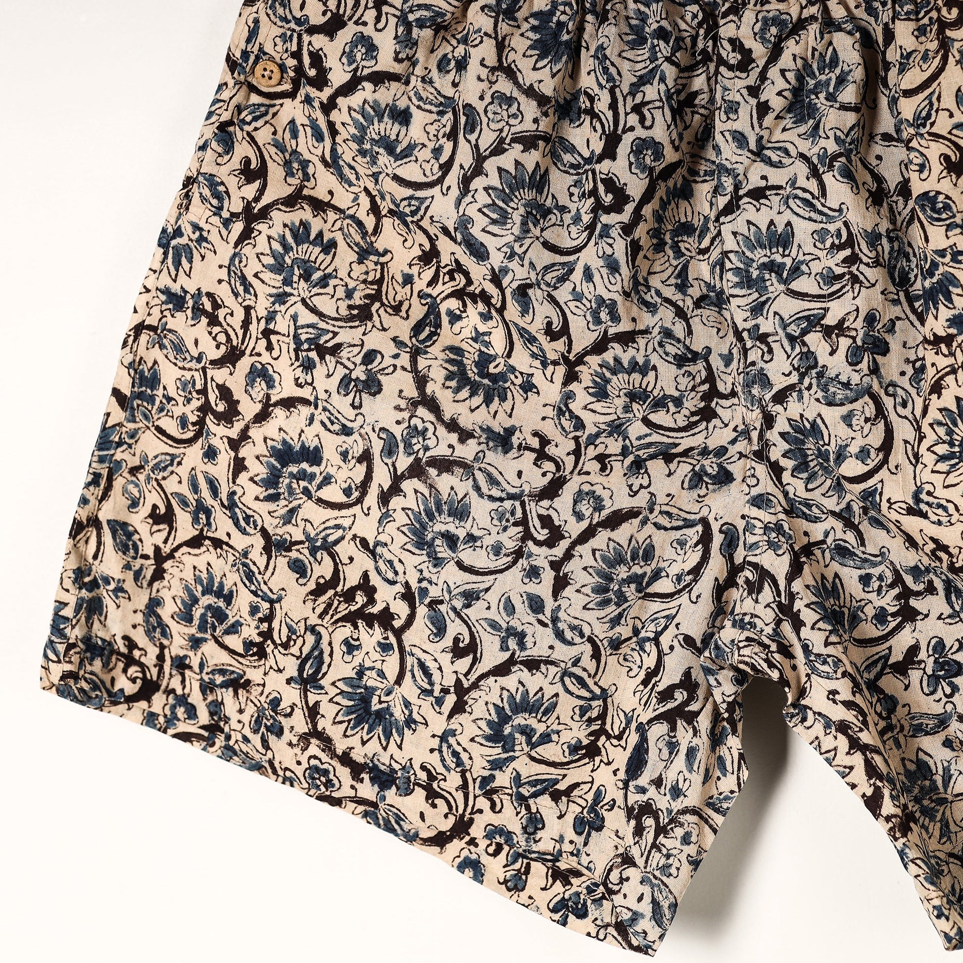 Beige - Kalamkari Block Printed Cotton Unisex Boxer/Shorts