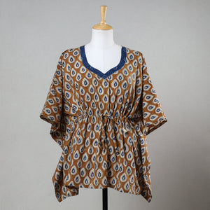 Brown - Bagru Block Printed Cotton Kaftan with Tie-Up Waist (Short)