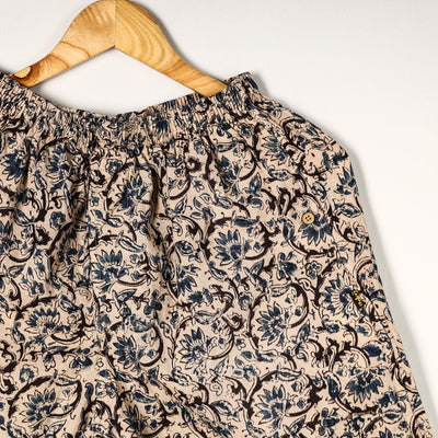 Beige - Kalamkari Block Printed Cotton Unisex Boxer/Shorts