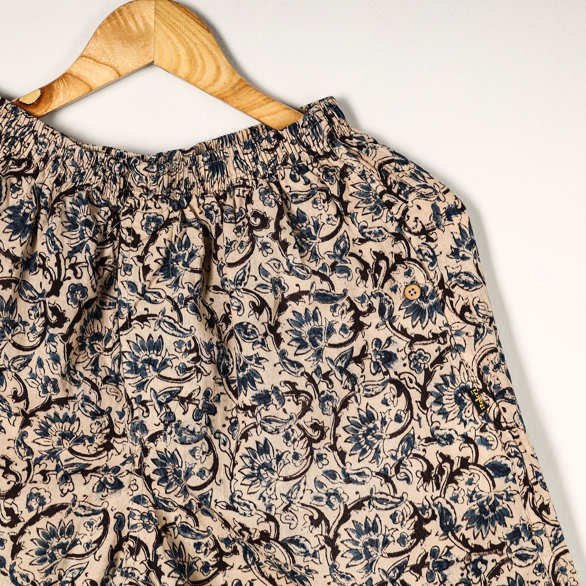 Beige - Kalamkari Block Printed Cotton Unisex Boxer/Shorts