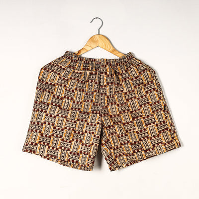 Beige - Kalamkari Block Printed Cotton Unisex Boxer/Shorts