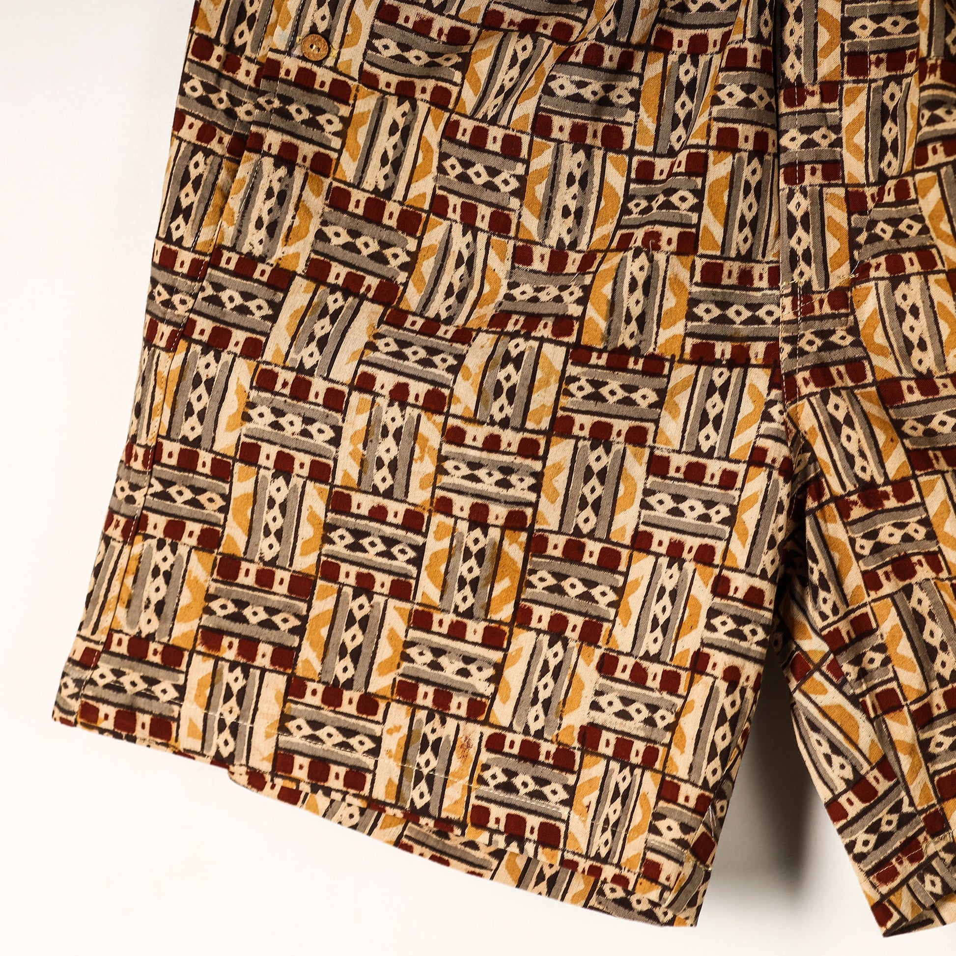 Beige - Kalamkari Block Printed Cotton Unisex Boxer/Shorts