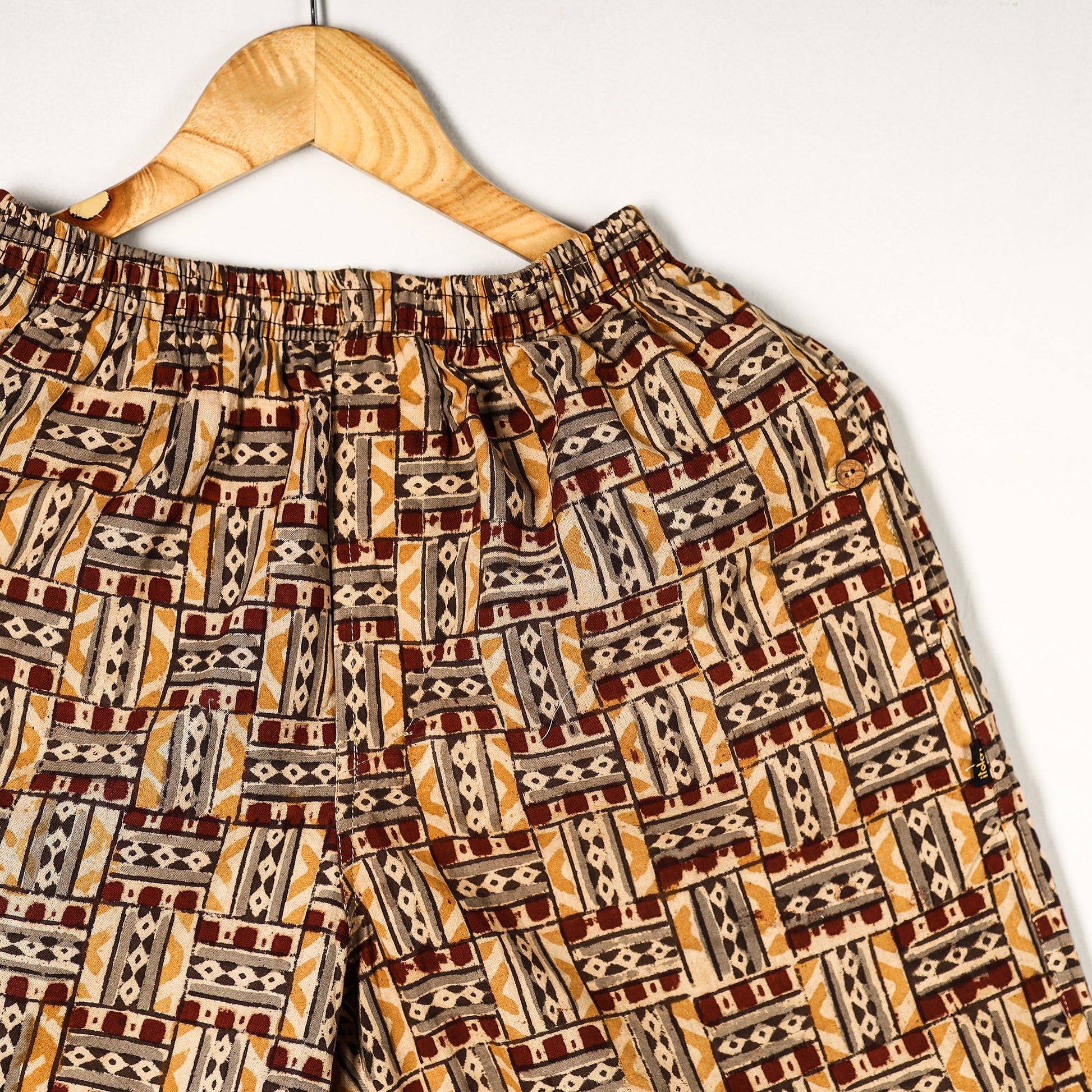 Beige - Kalamkari Block Printed Cotton Unisex Boxer/Shorts