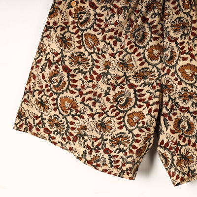 Beige - Kalamkari Block Printed Cotton Unisex Boxer/Shorts