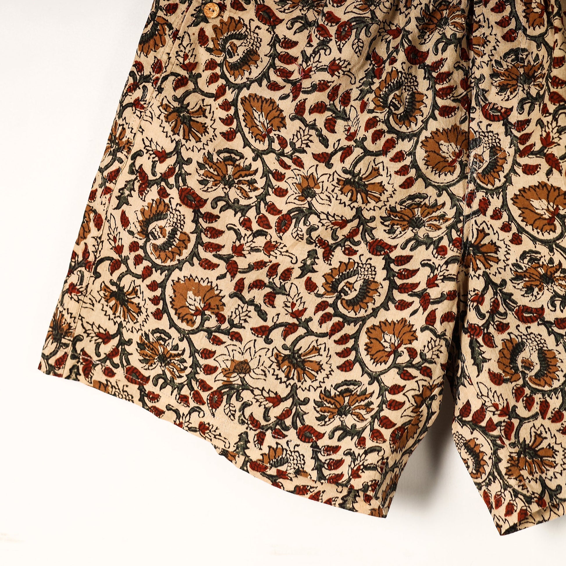 Beige - Kalamkari Block Printed Cotton Unisex Boxer/Shorts