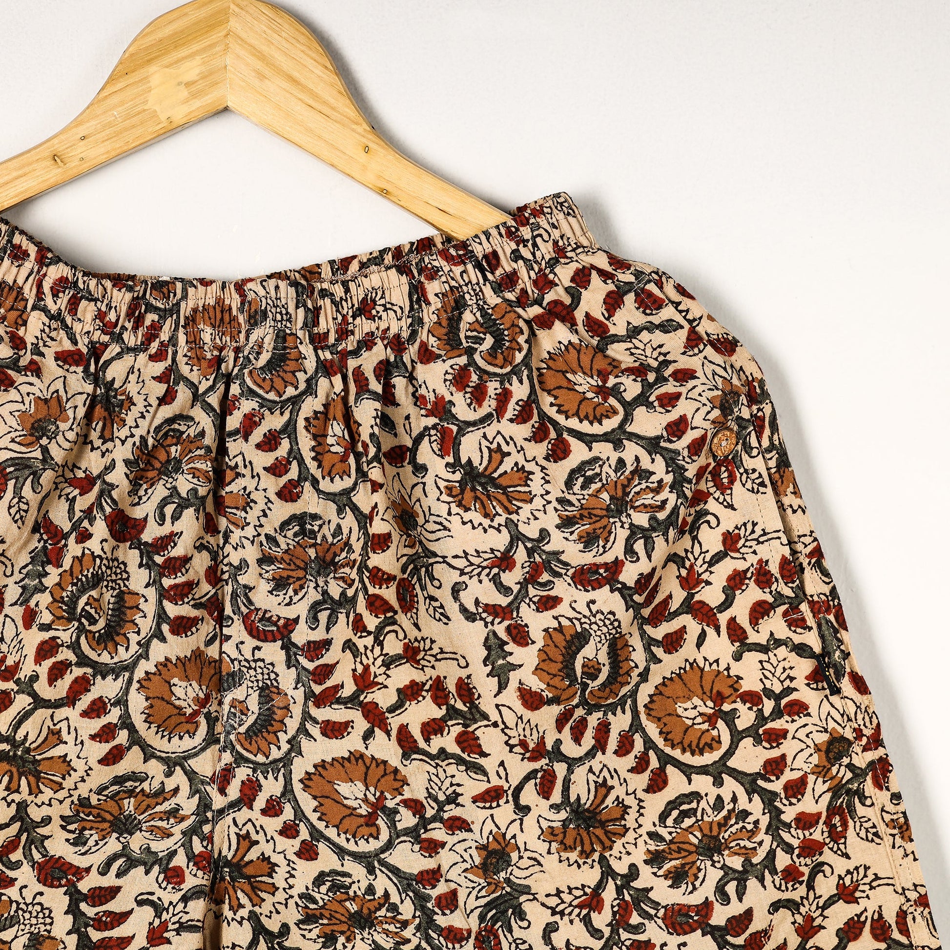 Beige - Kalamkari Block Printed Cotton Unisex Boxer/Shorts