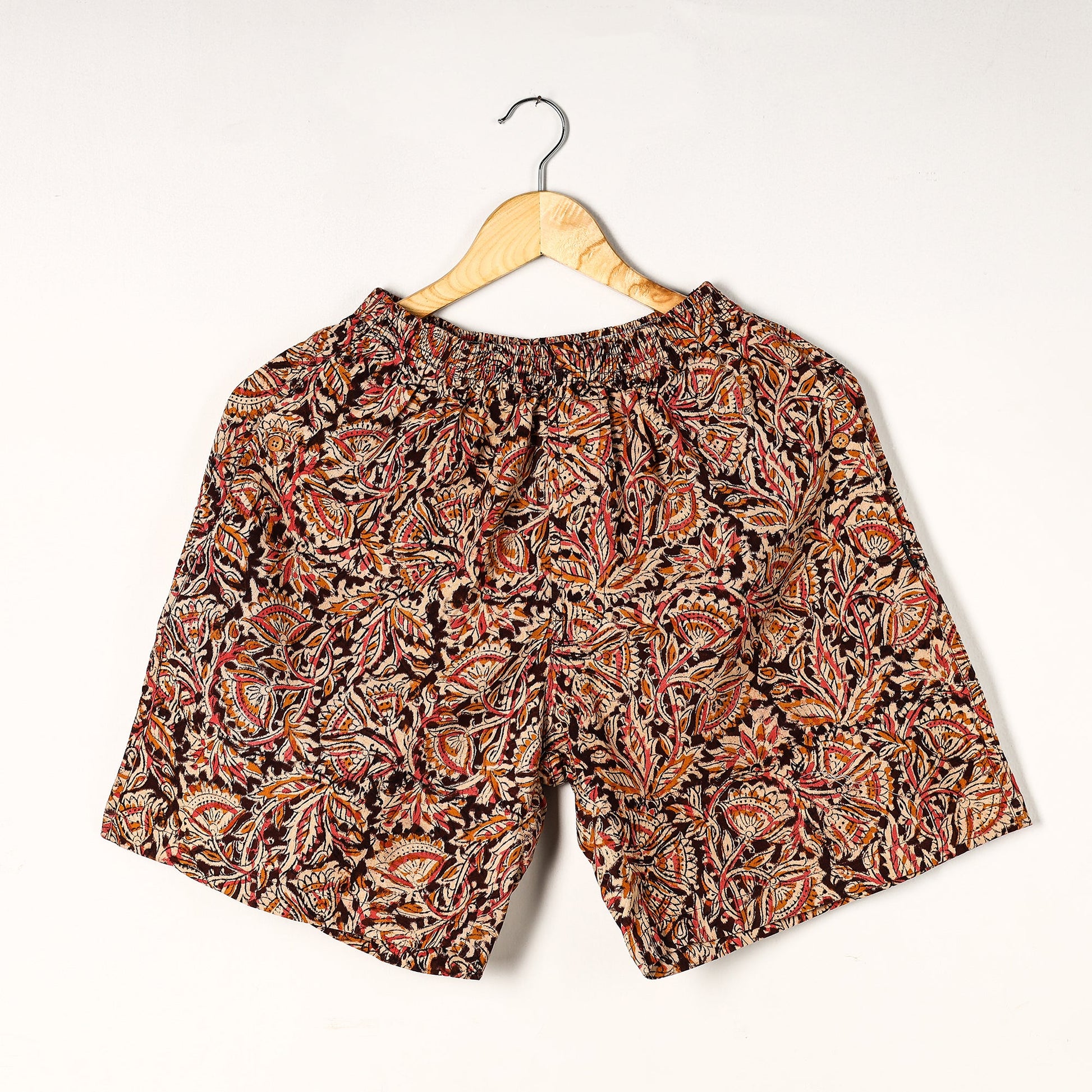 Brown - Kalamkari Block Printed Cotton Unisex Boxer/Shorts