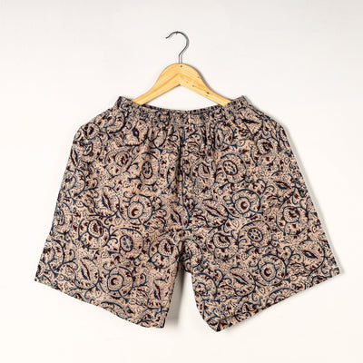 Beige - Kalamkari Block Printed Cotton Unisex Boxer/Shorts