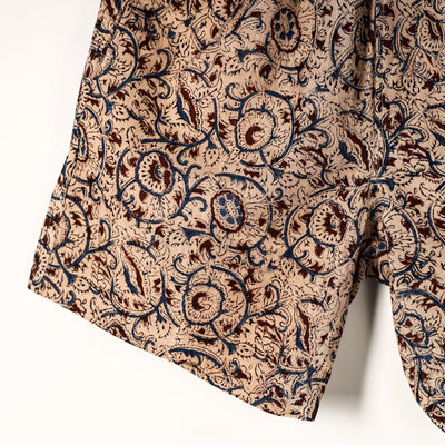 Beige - Kalamkari Block Printed Cotton Unisex Boxer/Shorts