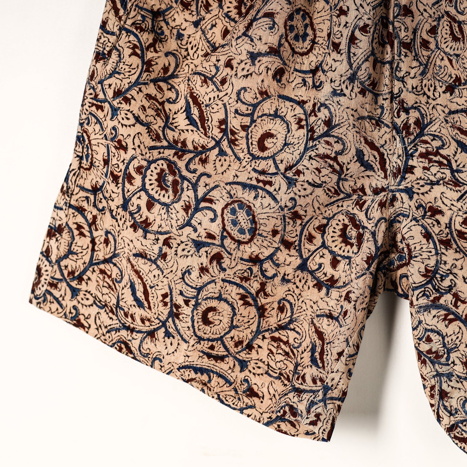 Beige - Kalamkari Block Printed Cotton Unisex Boxer/Shorts