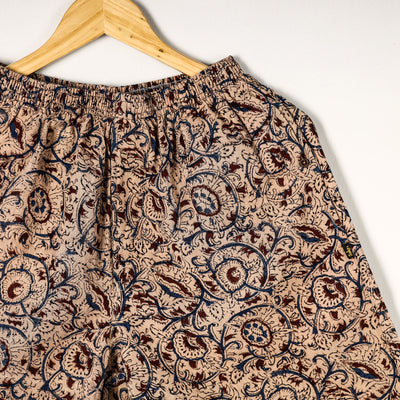 Beige - Kalamkari Block Printed Cotton Unisex Boxer/Shorts