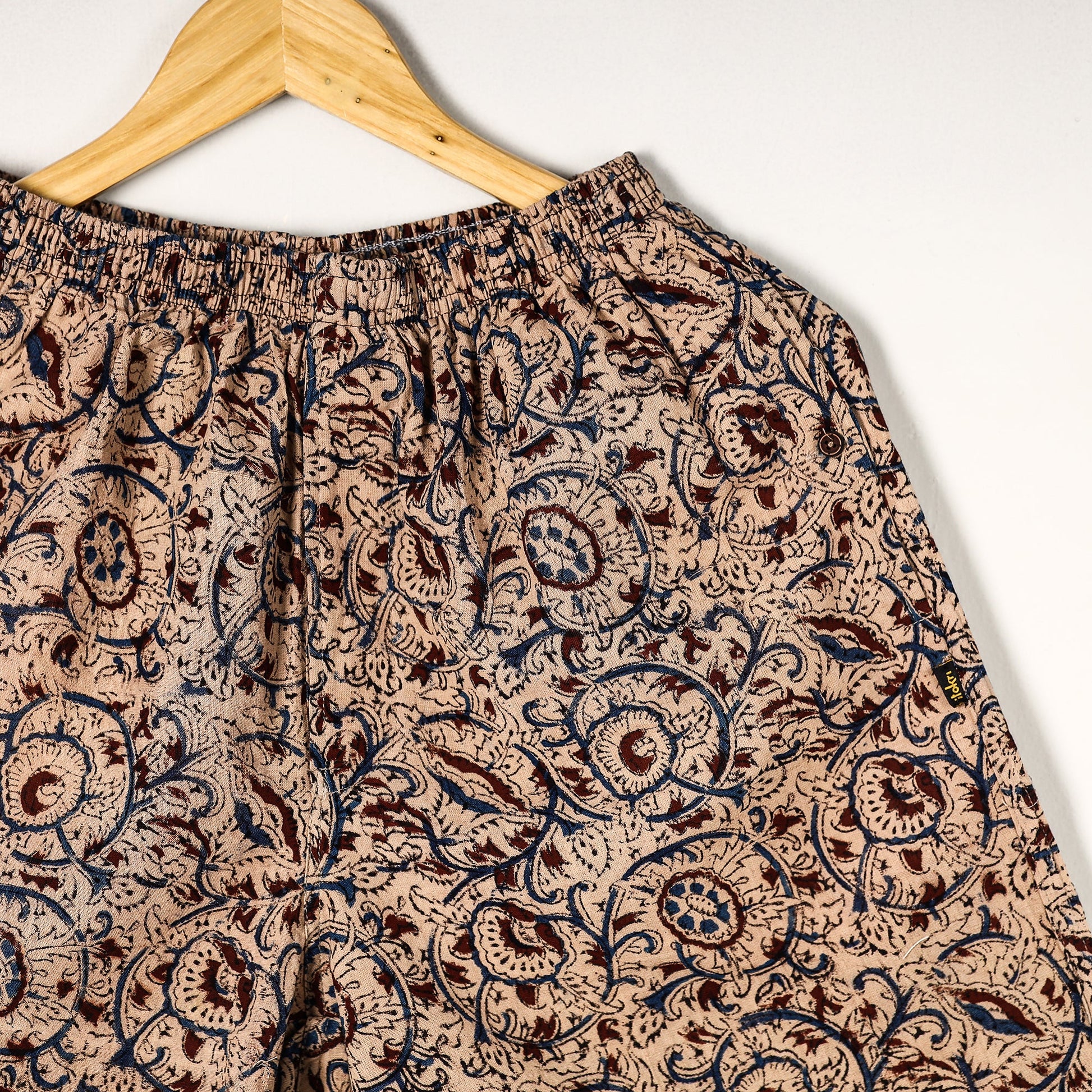 Beige - Kalamkari Block Printed Cotton Unisex Boxer/Shorts