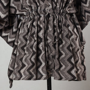 Brown - Bagru Block Print Cotton Kaftan with Tie-Up Waist (Short)