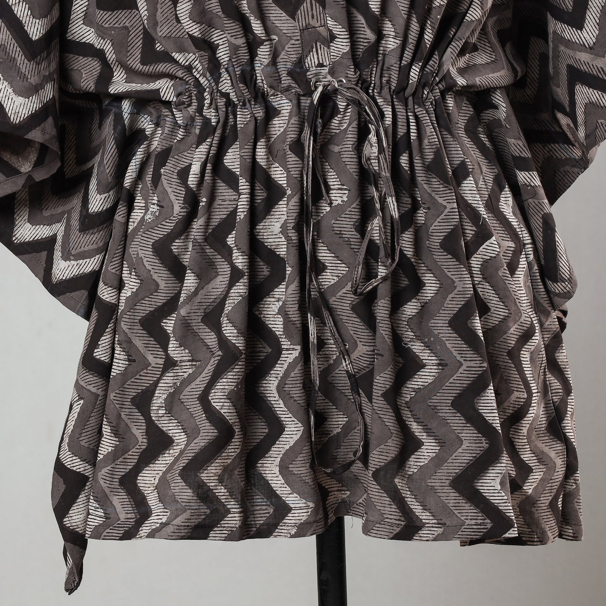 Brown - Bagru Block Print Cotton Kaftan with Tie-Up Waist (Short)