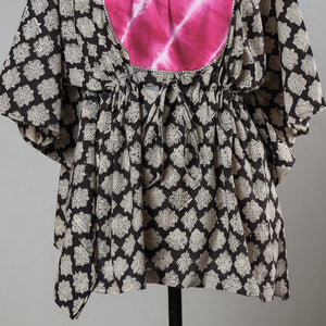 Black - Bagru Block Printed Cotton Kaftan with Tie-Up Waist (Short)