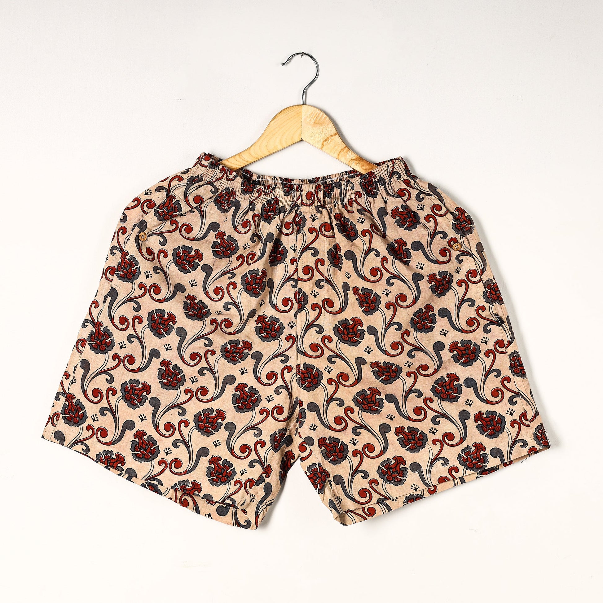 Beige - Ajrakh Block Printed Cotton Unisex Boxer/Shorts