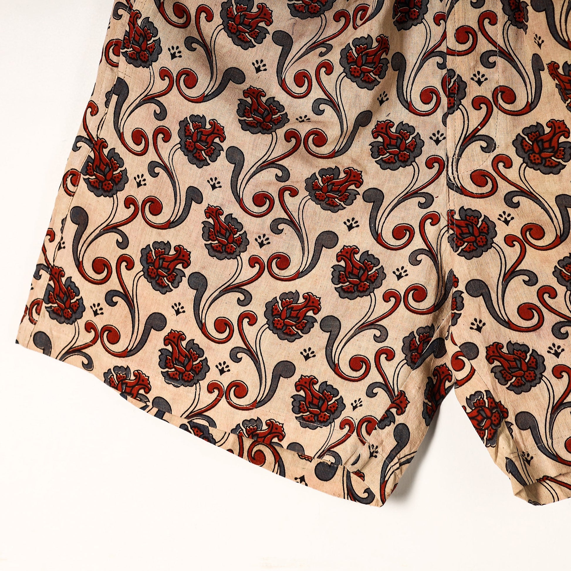 Beige - Ajrakh Block Printed Cotton Unisex Boxer/Shorts