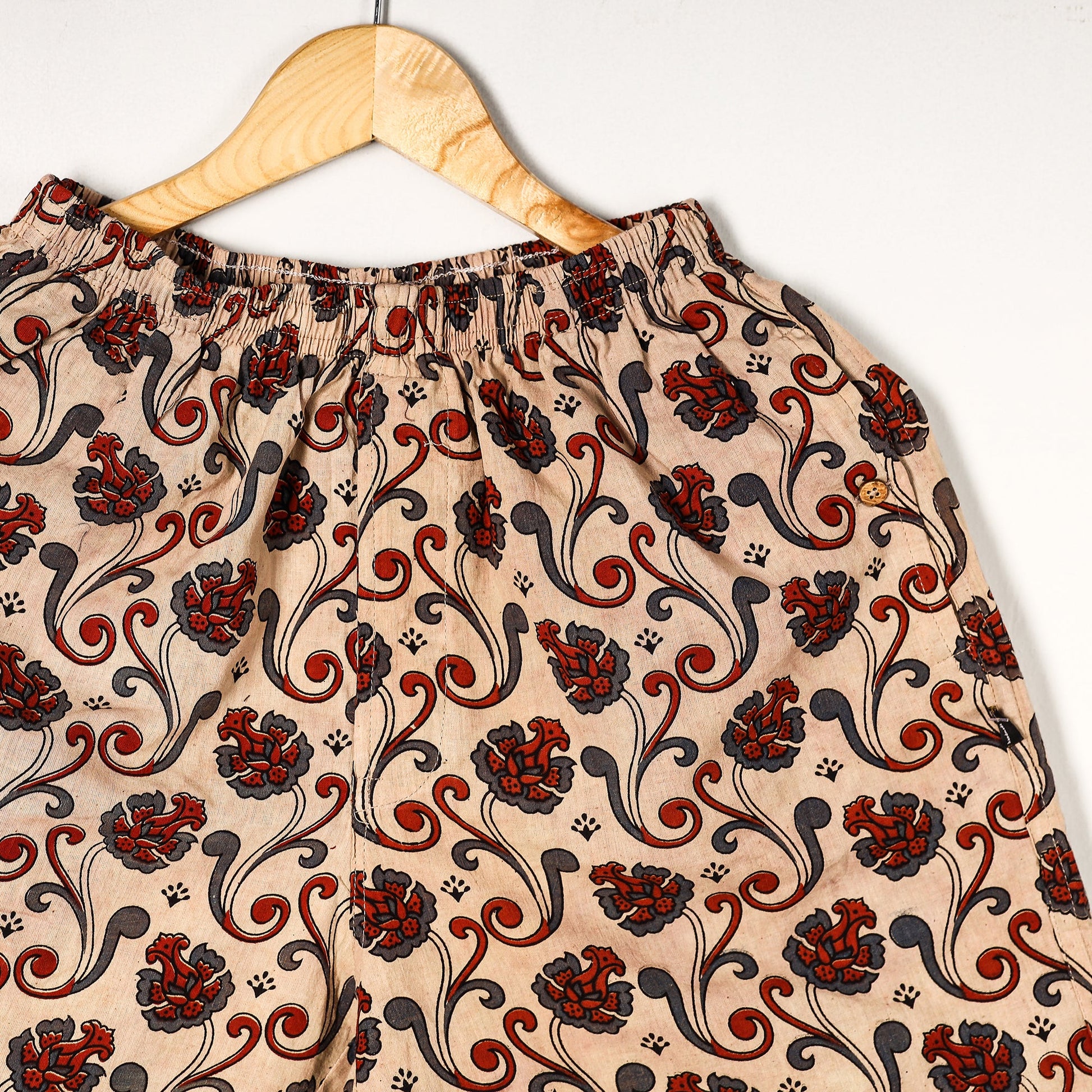 Beige - Ajrakh Block Printed Cotton Unisex Boxer/Shorts