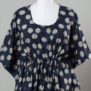 Blue - Bagru Block Printed Cotton Kaftan with Tie-Up Waist (Short)