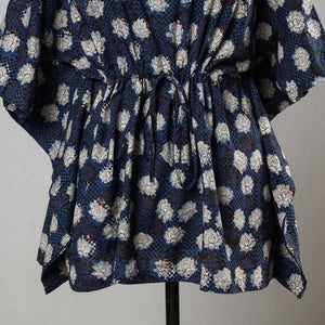 Blue - Bagru Block Printed Cotton Kaftan with Tie-Up Waist (Short)