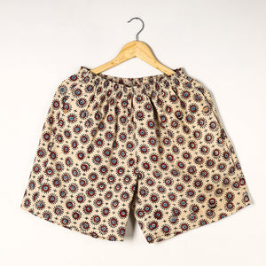 Beige - Ajrakh Block Printed Cotton Unisex Boxer/Shorts