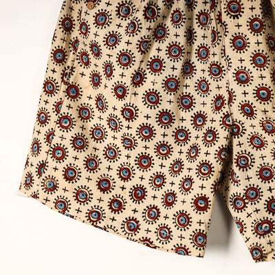Beige - Ajrakh Block Printed Cotton Unisex Boxer/Shorts