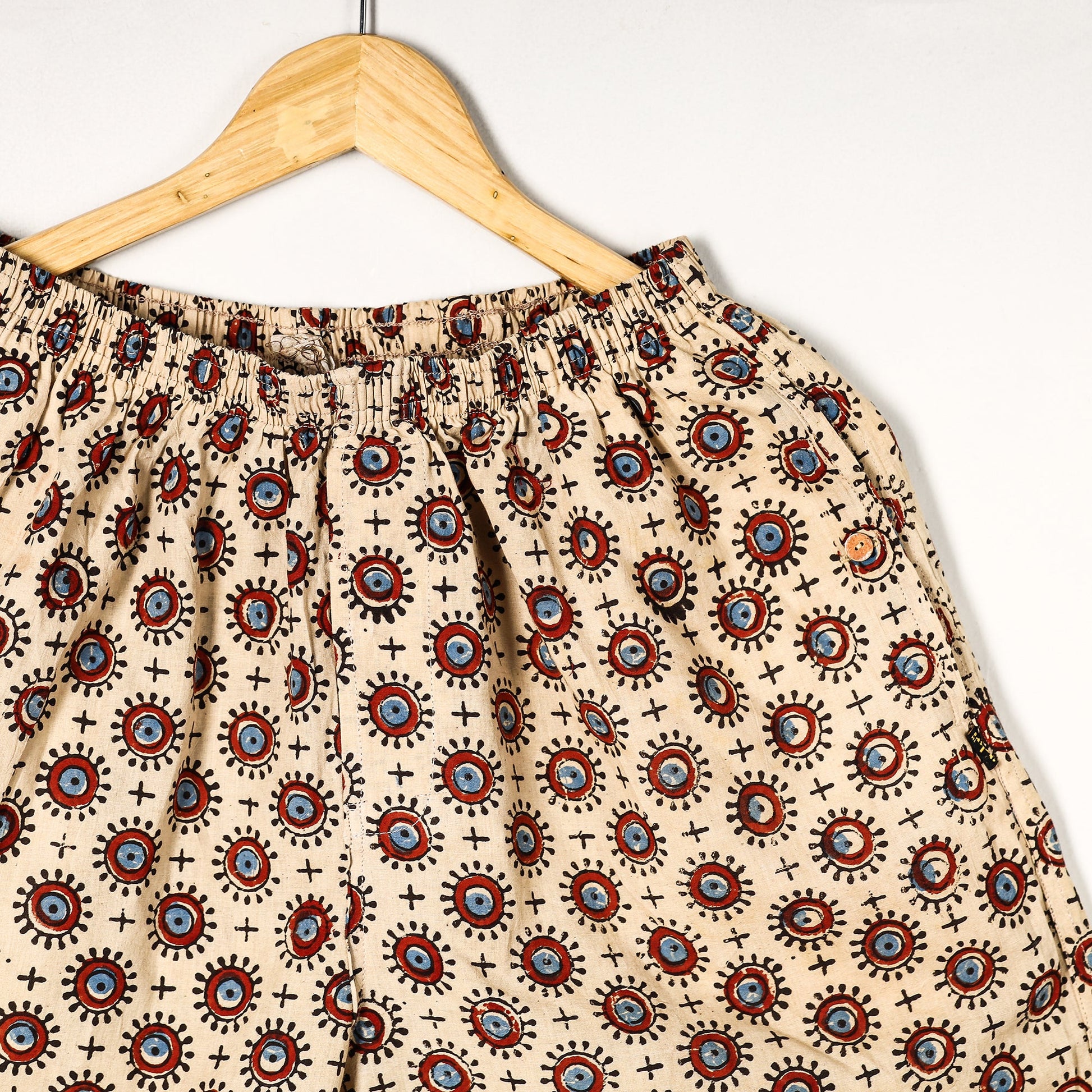 Beige - Ajrakh Block Printed Cotton Unisex Boxer/Shorts
