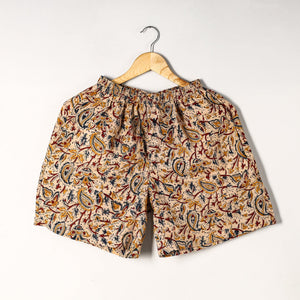 Beige - Kalamkari Block Printed Cotton Unisex Boxer/Shorts