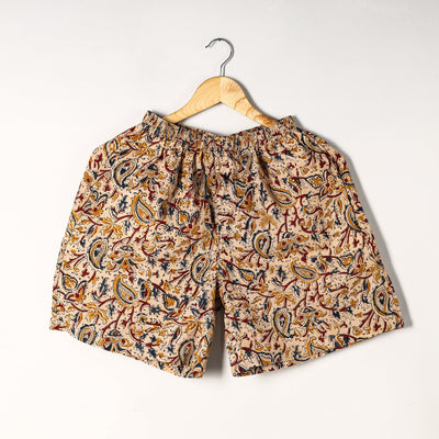Beige - Kalamkari Block Printed Cotton Unisex Boxer/Shorts
