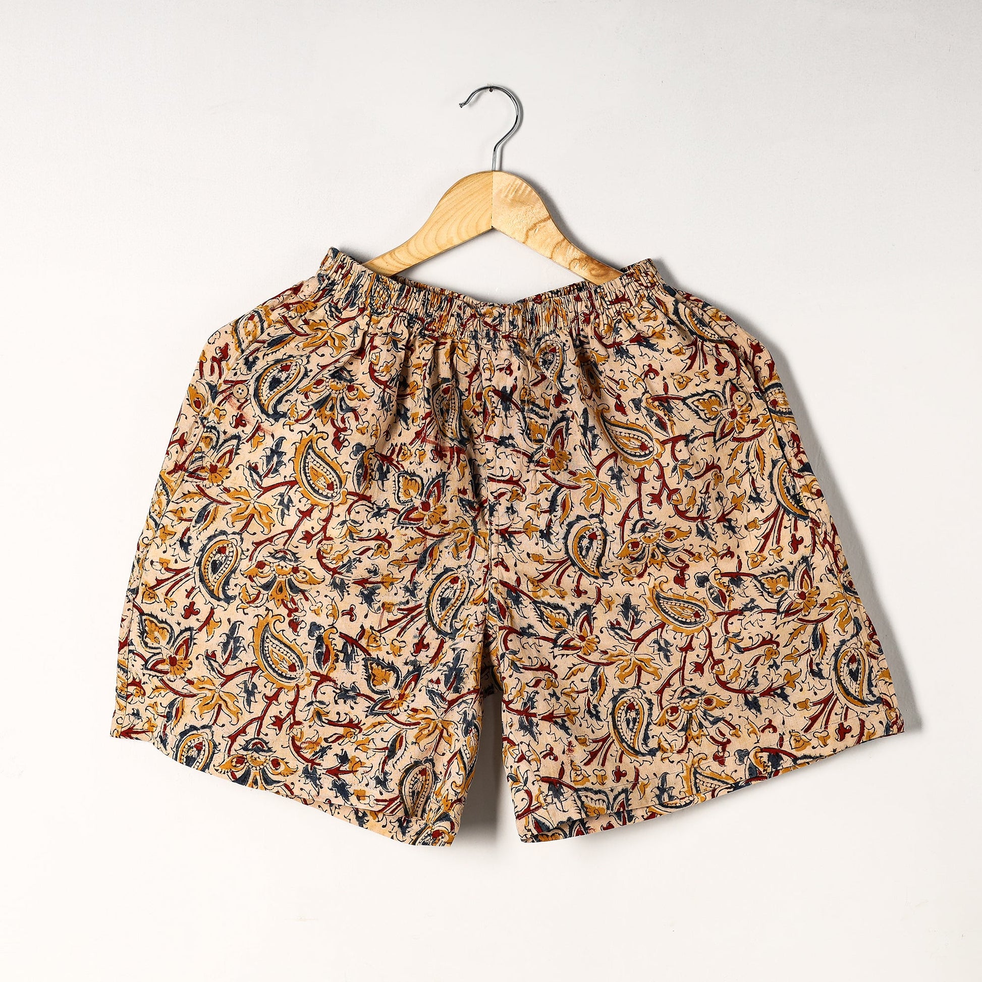 Beige - Kalamkari Block Printed Cotton Unisex Boxer/Shorts