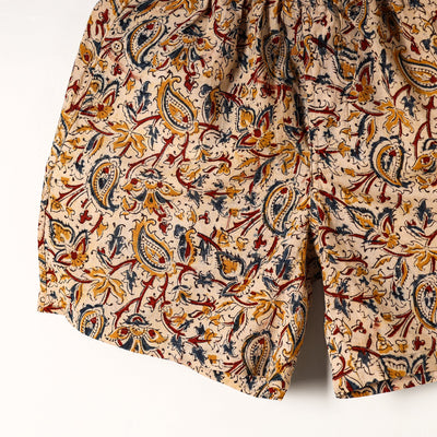 Beige - Kalamkari Block Printed Cotton Unisex Boxer/Shorts