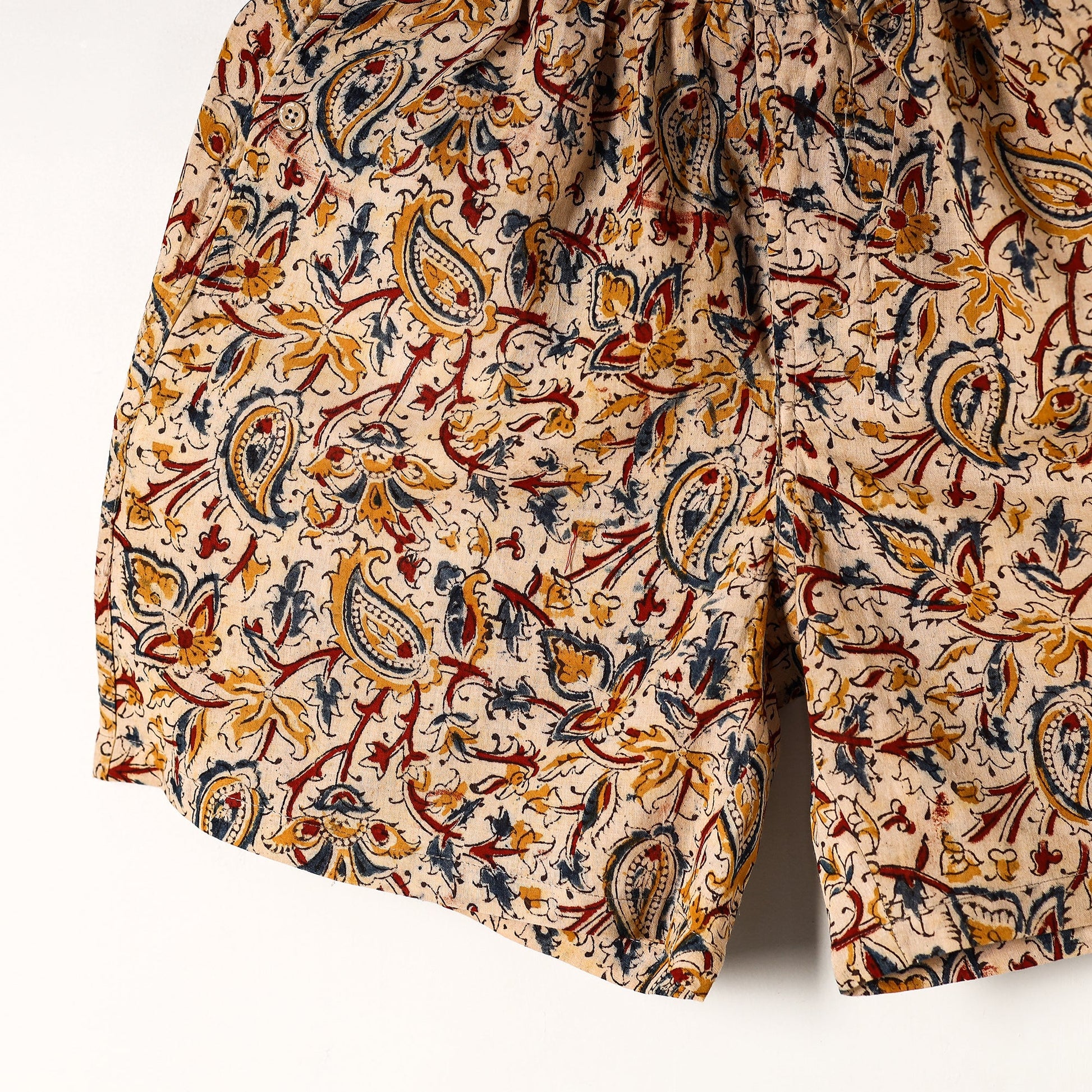 Beige - Kalamkari Block Printed Cotton Unisex Boxer/Shorts
