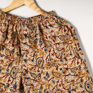 Beige - Kalamkari Block Printed Cotton Unisex Boxer/Shorts