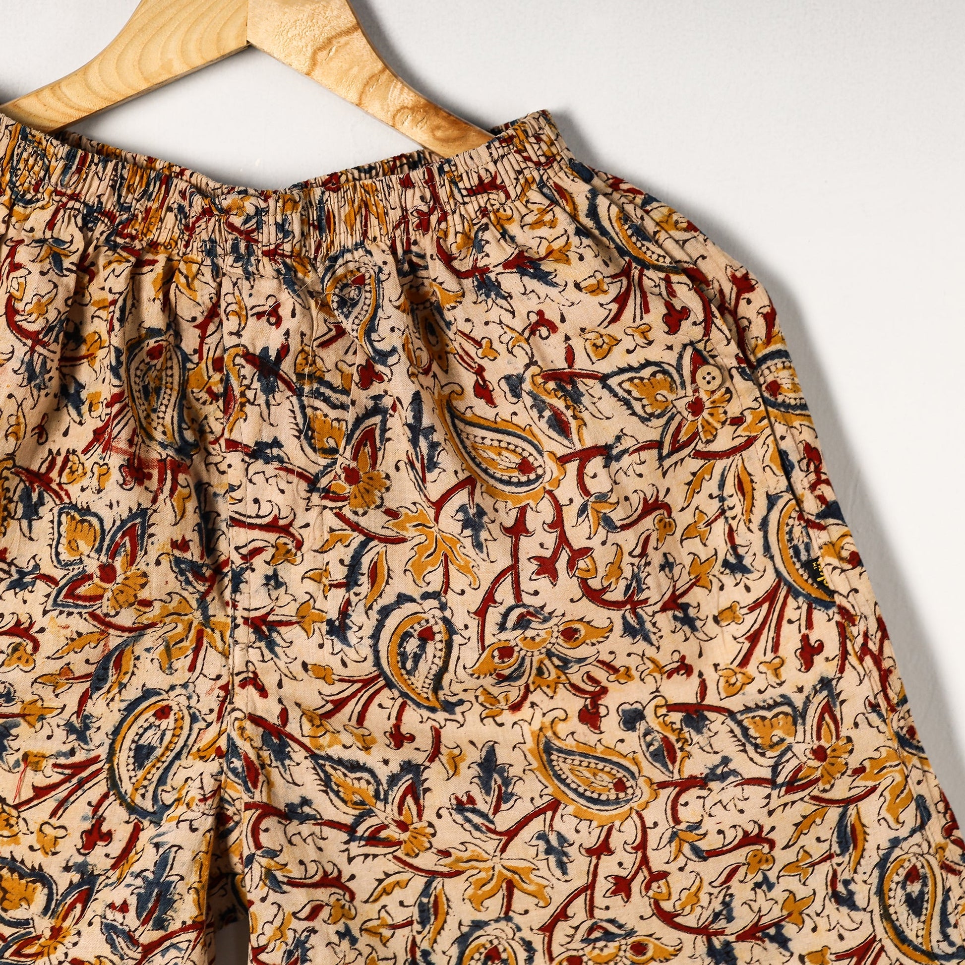 Beige - Kalamkari Block Printed Cotton Unisex Boxer/Shorts