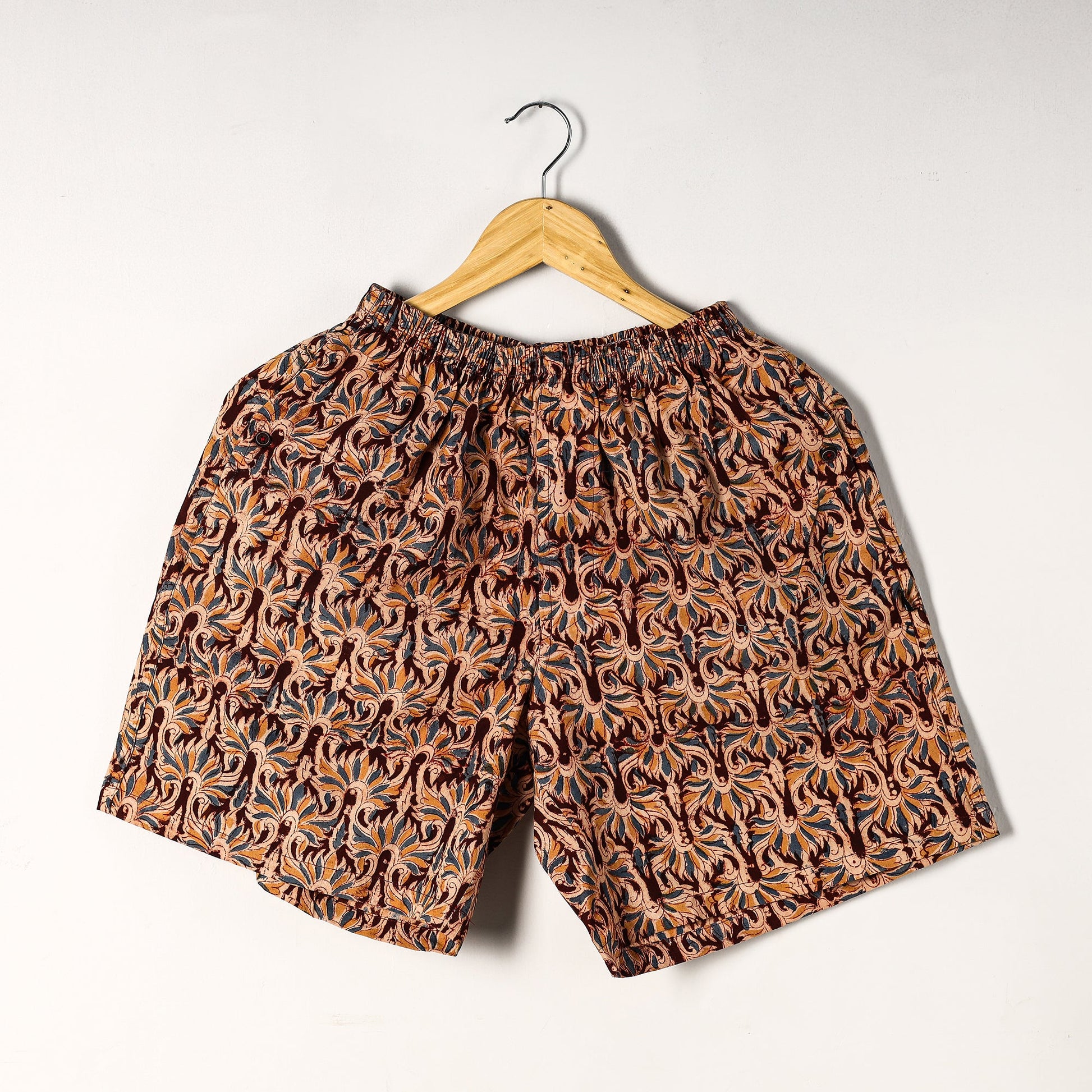 Brown - Kalamkari Block Printed Cotton Unisex Boxer/Shorts
