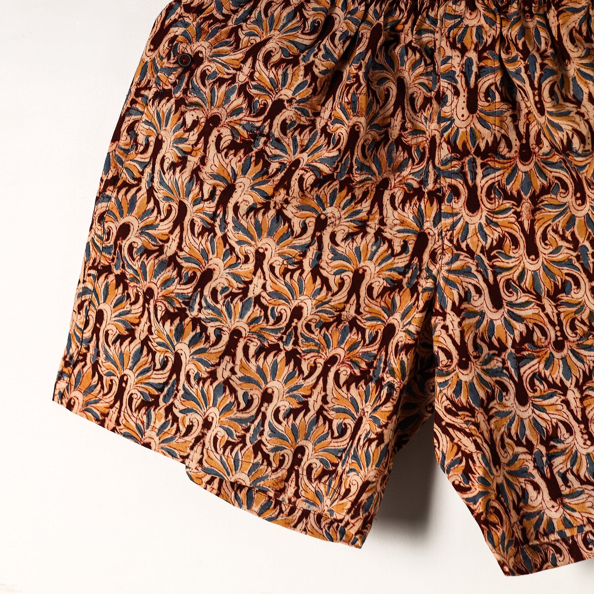 Brown - Kalamkari Block Printed Cotton Unisex Boxer/Shorts