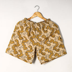 Beige - Kalamkari Block Printed Cotton Unisex Boxer/Shorts