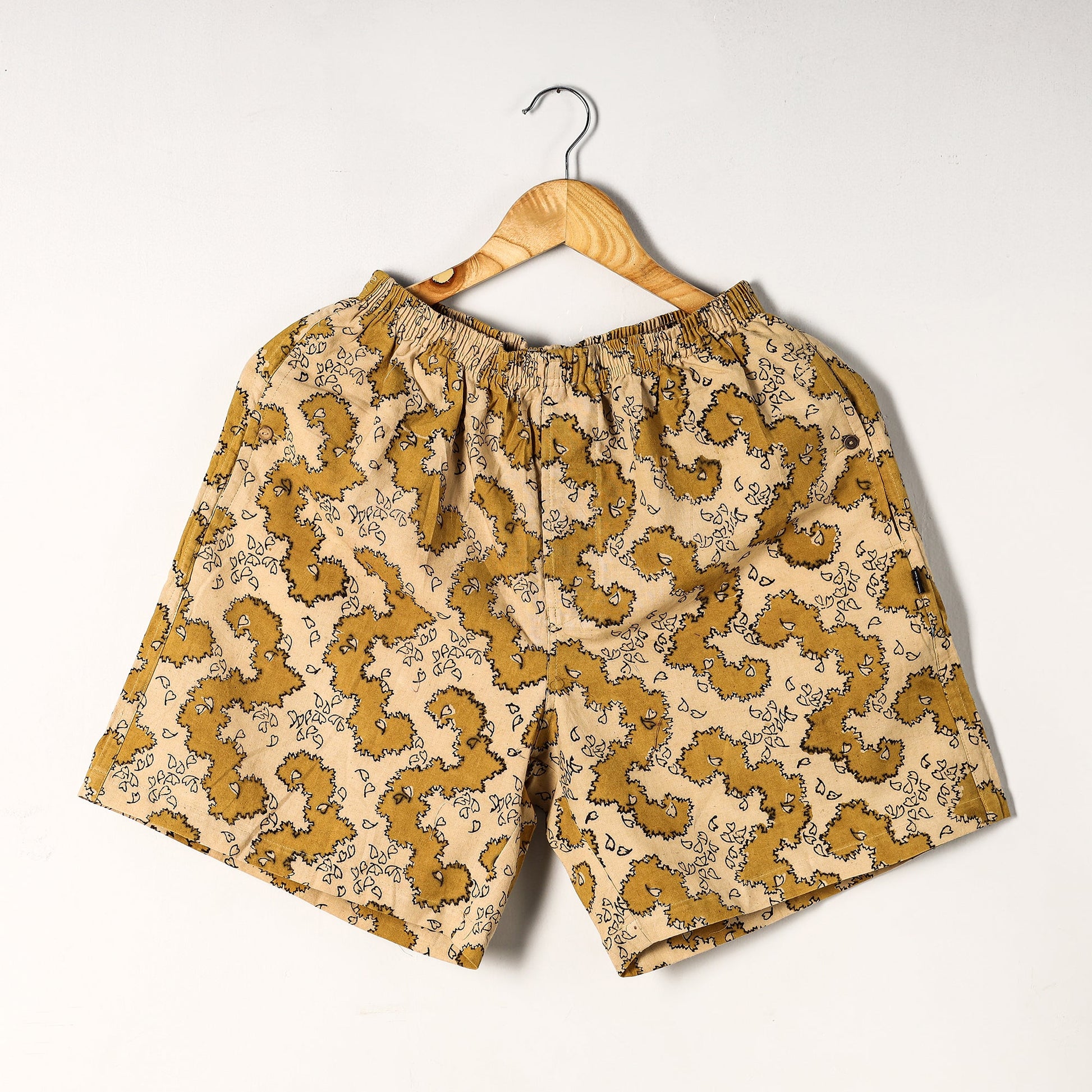 Beige - Kalamkari Block Printed Cotton Unisex Boxer/Shorts