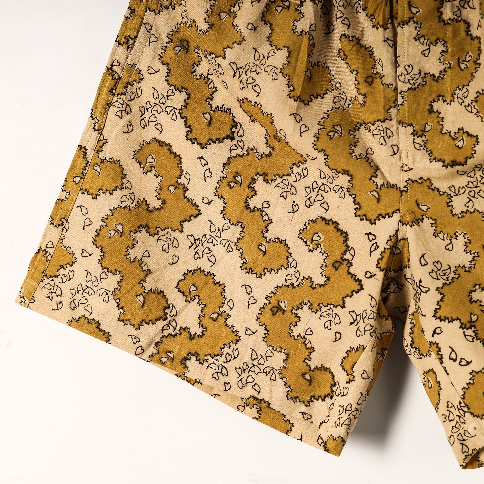 Beige - Kalamkari Block Printed Cotton Unisex Boxer/Shorts
