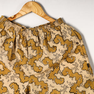 Beige - Kalamkari Block Printed Cotton Unisex Boxer/Shorts