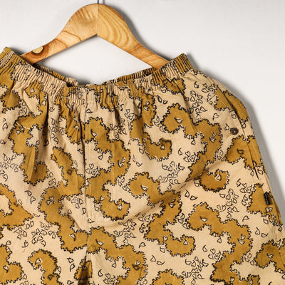 Beige - Kalamkari Block Printed Cotton Unisex Boxer/Shorts