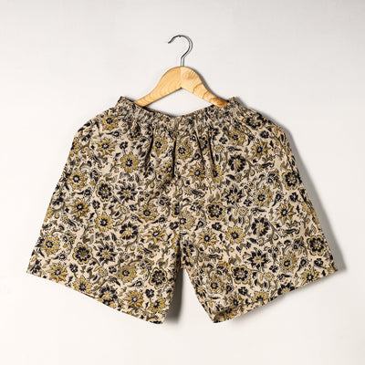Beige - Kalamkari Block Printed Cotton Unisex Boxer/Shorts
