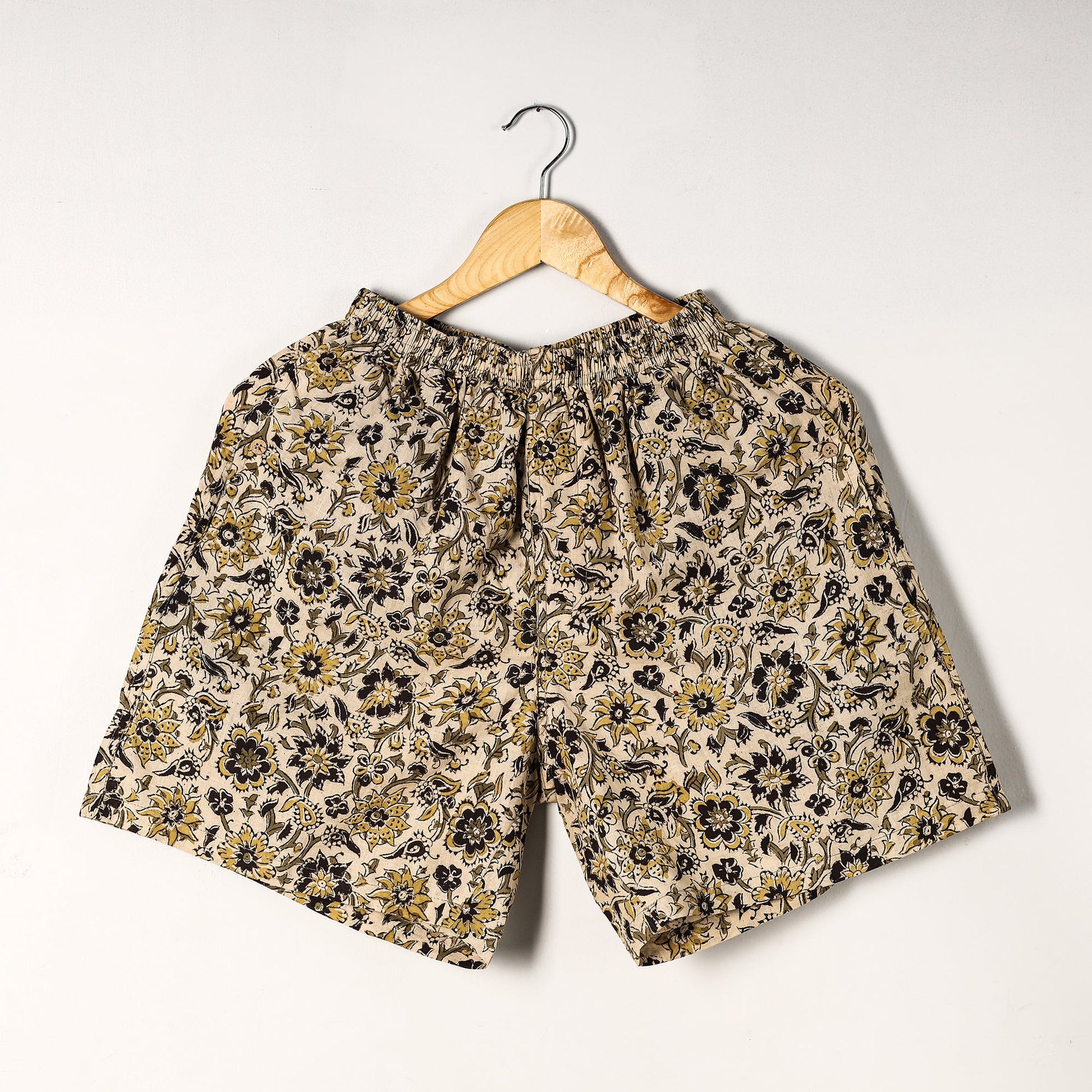 Beige - Kalamkari Block Printed Cotton Unisex Boxer/Shorts