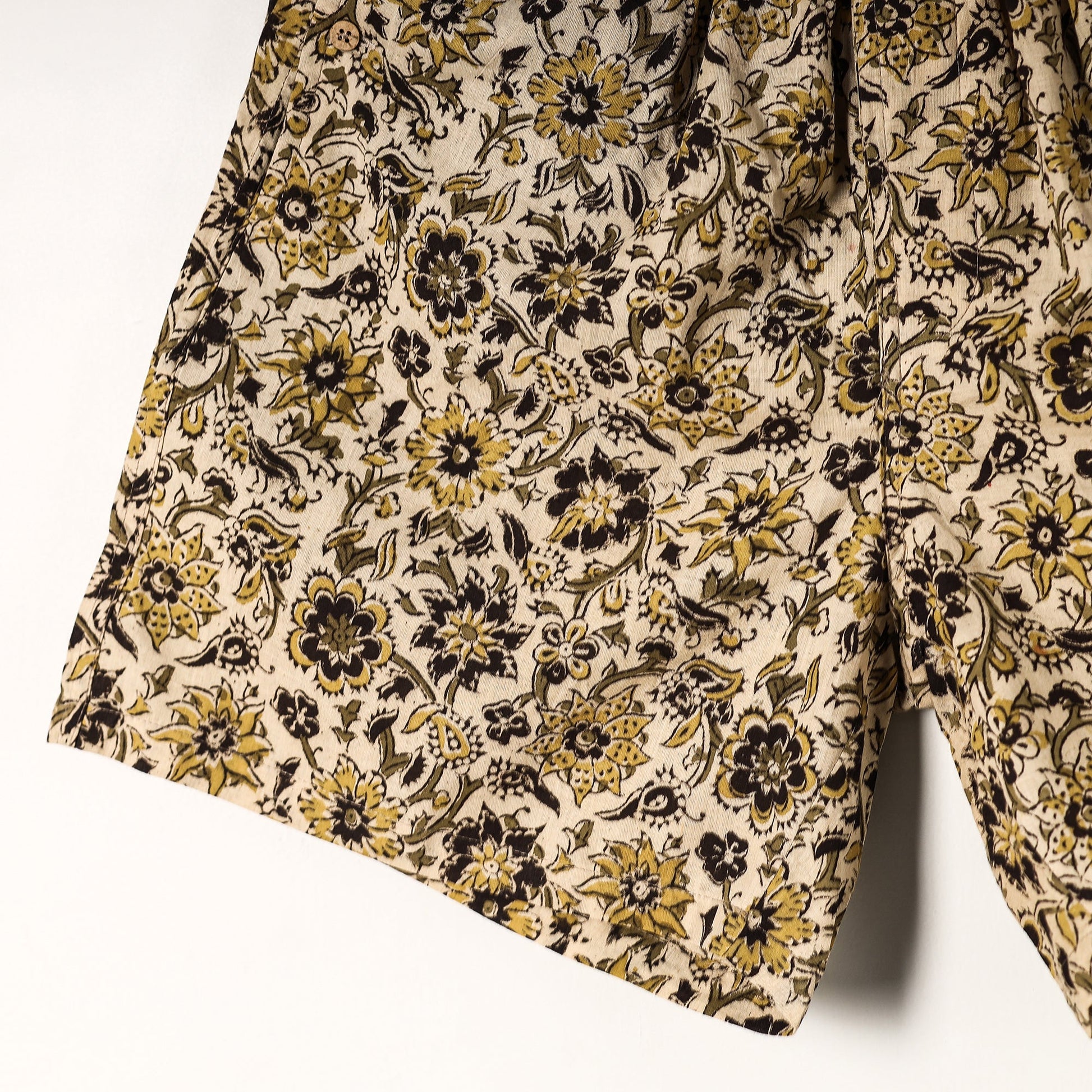 Beige - Kalamkari Block Printed Cotton Unisex Boxer/Shorts